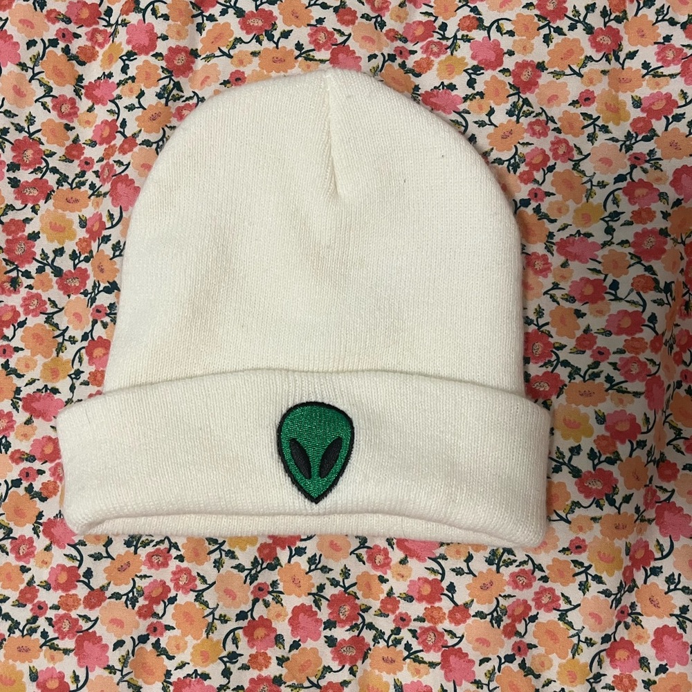 Beanie with alien on it